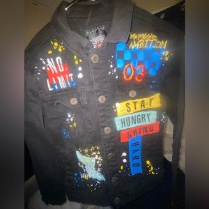 Black Jean Jacket With Patch Design